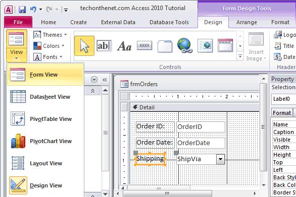 Form View của Combo Box - Access
